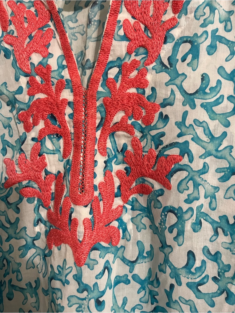 Tommy Bahama Turquoise and Coral Embroidered Tunic - Picture 3 of 4